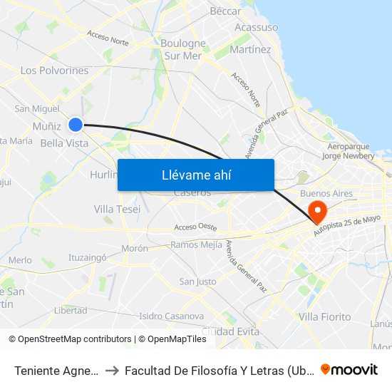 Teniente Agneta to Facultad De Filosofía Y Letras (Uba) map
