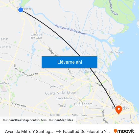 Avenida Mitre Y Santiago Del Estero to Facultad De Filosofía Y Letras (Uba) map