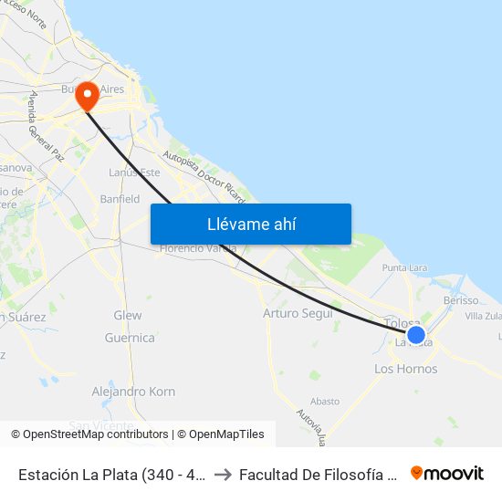 Estación La Plata (340 - 411 - 520 - Este) to Facultad De Filosofía Y Letras (Uba) map