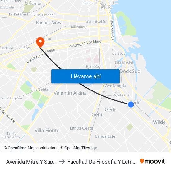 Avenida Mitre Y Supisiche to Facultad De Filosofía Y Letras (Uba) map