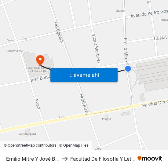Emilio Mitre Y José Bonifacio to Facultad De Filosofía Y Letras (Uba) map