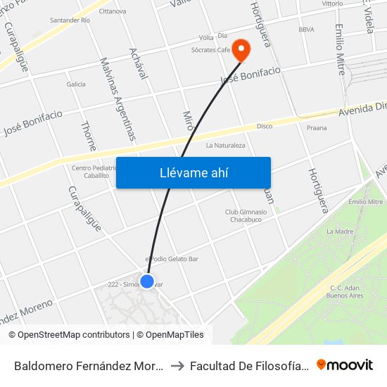 Baldomero Fernández Moreno Y Curapaligüe to Facultad De Filosofía Y Letras (Uba) map