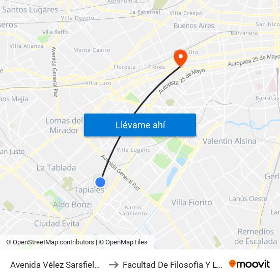 Avenida Vélez Sarsfield Y Culpina to Facultad De Filosofía Y Letras (Uba) map