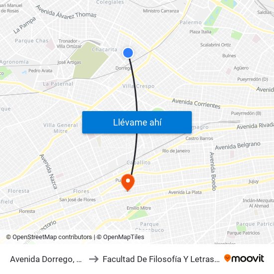 Avenida Dorrego, 1065 to Facultad De Filosofía Y Letras (Uba) map