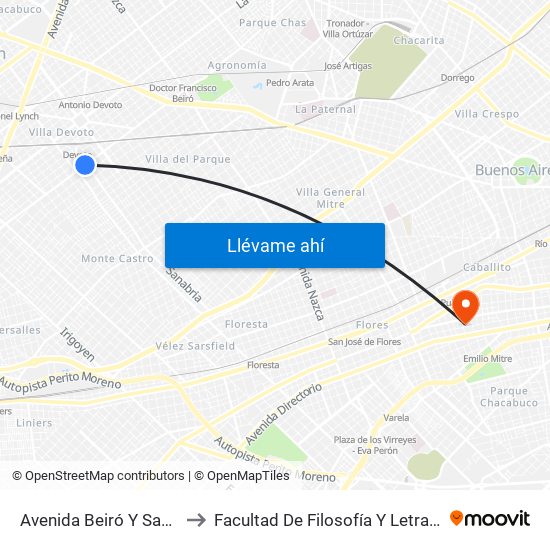 Avenida Beiró Y Sanabria to Facultad De Filosofía Y Letras (Uba) map