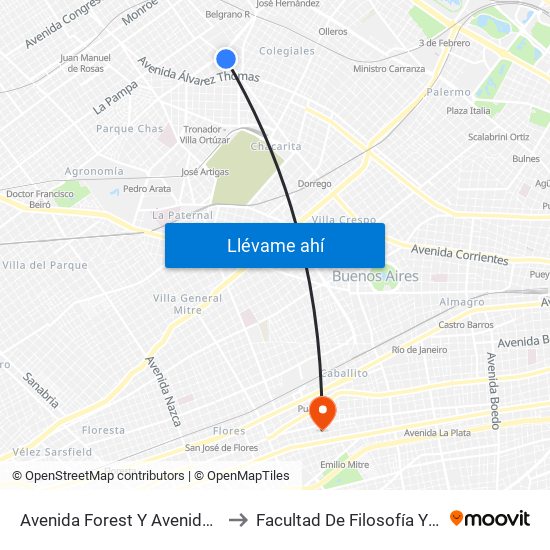 Avenida Forest Y Avenida De Los Incas to Facultad De Filosofía Y Letras (Uba) map