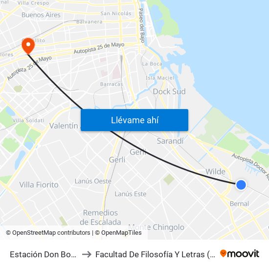 Estación Don Bosco to Facultad De Filosofía Y Letras (Uba) map