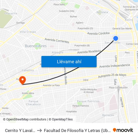 Cerrito Y Lavalle to Facultad De Filosofía Y Letras (Uba) map