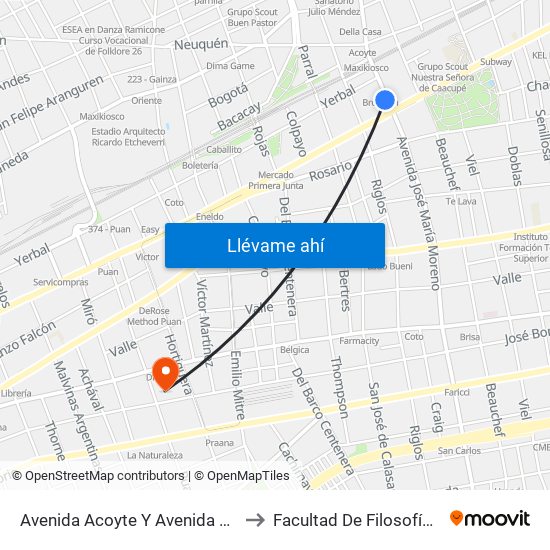 Avenida Acoyte Y Avenida Rivadavia (42 - 135) to Facultad De Filosofía Y Letras (Uba) map
