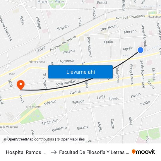 Hospital Ramos Mejía to Facultad De Filosofía Y Letras (Uba) map