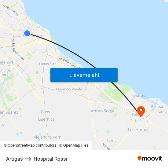 Artigas to Hospital Rossi map