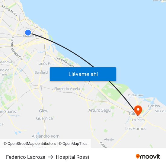 Federico Lacroze to Hospital Rossi map