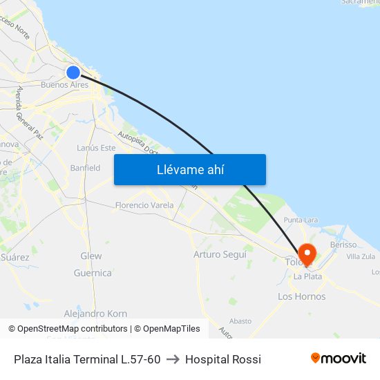 Plaza Italia Terminal L.57-60 to Hospital Rossi map