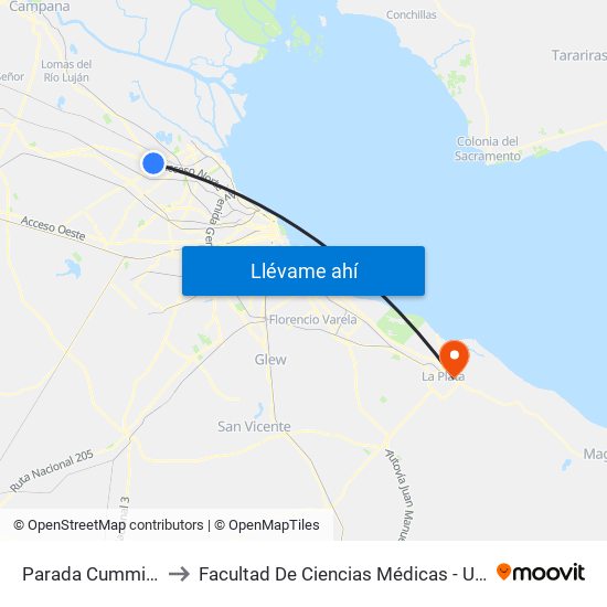 Parada Cummins to Facultad De Ciencias Médicas - Unlp map