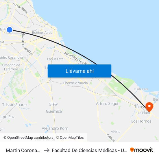 Martin Coronado to Facultad De Ciencias Médicas - Unlp map