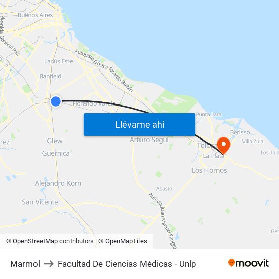 Marmol to Facultad De Ciencias Médicas - Unlp map