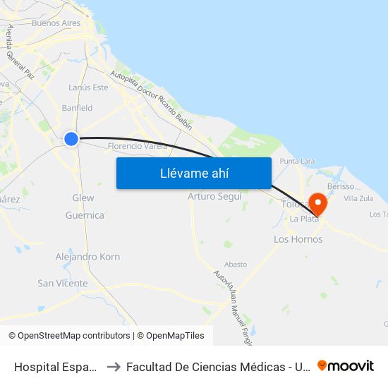 Hospital Espanol to Facultad De Ciencias Médicas - Unlp map
