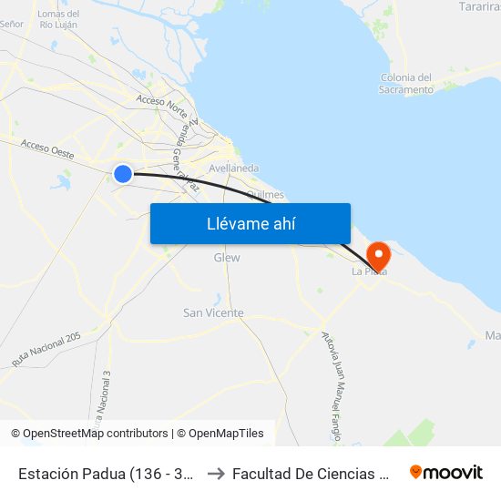 Estación Padua (136 - 322 - 336 - 392) to Facultad De Ciencias Médicas - Unlp map