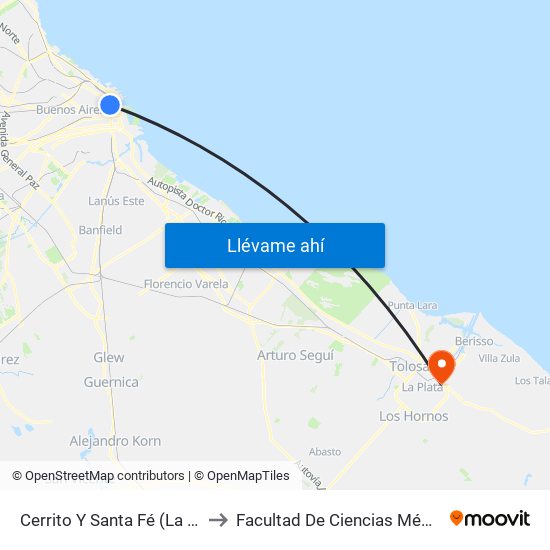 Cerrito Y Santa Fé (La Plata Vip) to Facultad De Ciencias Médicas - Unlp map