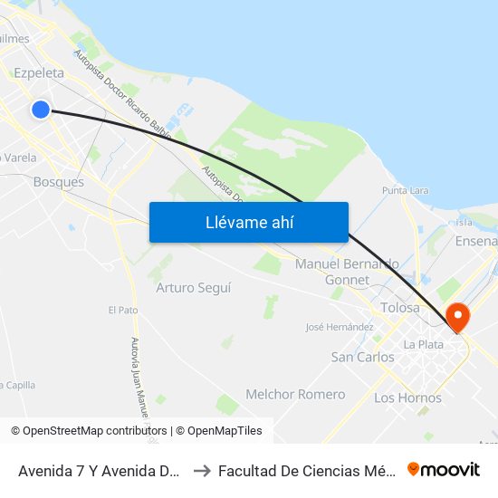 Avenida 7 Y Avenida Dardo Rocha to Facultad De Ciencias Médicas - Unlp map