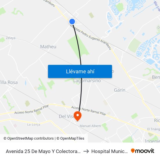 Avenida 25 De Mayo Y Colectora Este to Hospital Municipal map