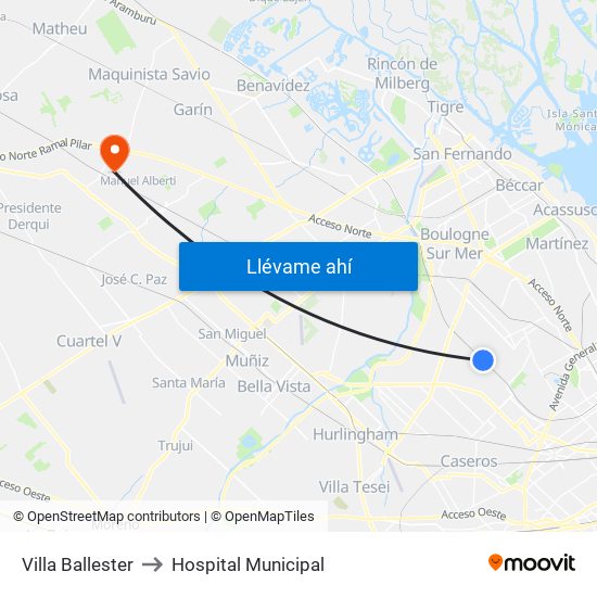 Villa Ballester to Hospital Municipal map