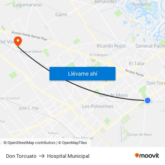 Don Torcuato to Hospital Municipal map