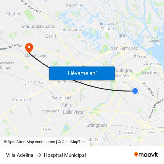 Villa Adelina to Hospital Municipal map