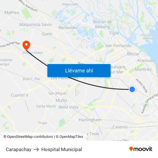 Carapachay to Hospital Municipal map
