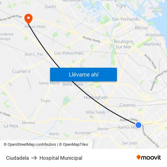 Ciudadela to Hospital Municipal map