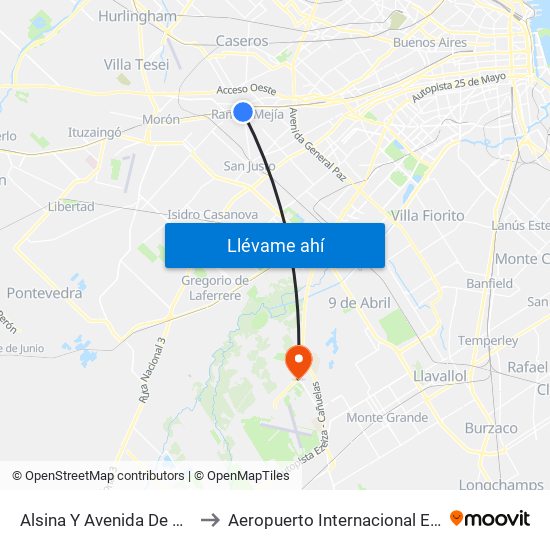Alsina Y Avenida De Mayo to Aeropuerto Internacional Ezeiza map