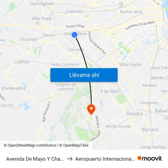 Avenida De Mayo Y Chacabuco to Aeropuerto Internacional Ezeiza map
