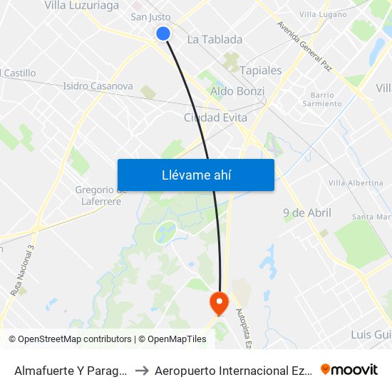 Almafuerte Y Paraguay to Aeropuerto Internacional Ezeiza map