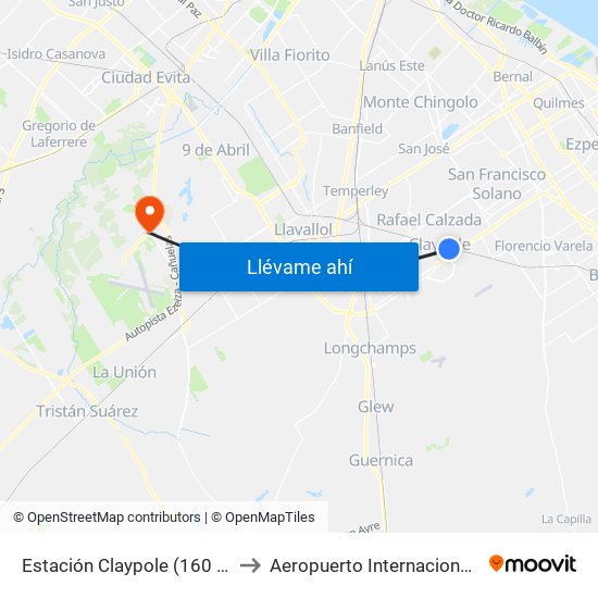 Estación Claypole (160 - 383 9) to Aeropuerto Internacional Ezeiza map