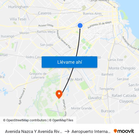 Avenida Nazca Y Avenida Rivadavia (63 - 145) to Aeropuerto Internacional Ezeiza map