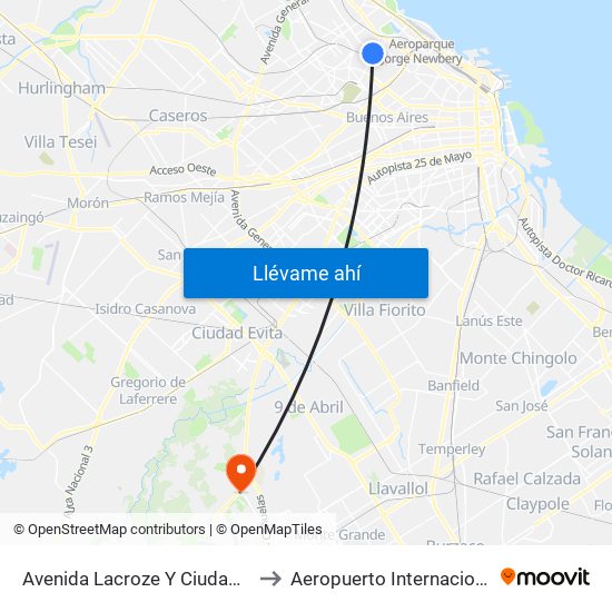 Avenida Lacroze Y Ciudad De La Paz to Aeropuerto Internacional Ezeiza map