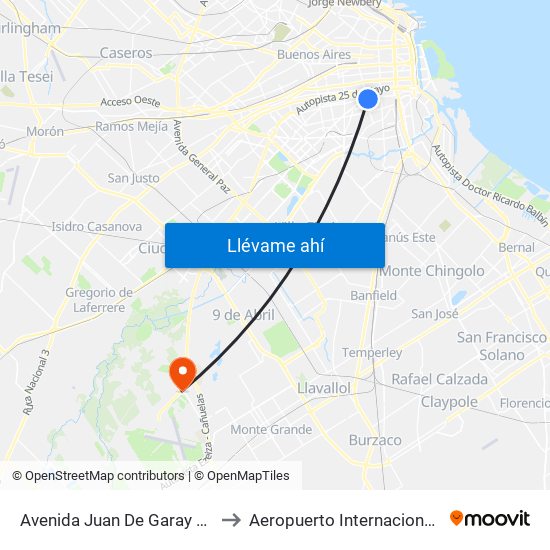 Avenida Juan De Garay Y Alberti to Aeropuerto Internacional Ezeiza map