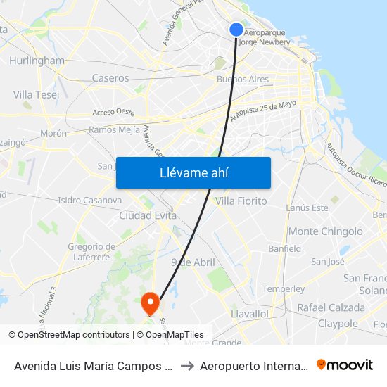 Avenida Luis María Campos Y Zabala (15 - 29) to Aeropuerto Internacional Ezeiza map