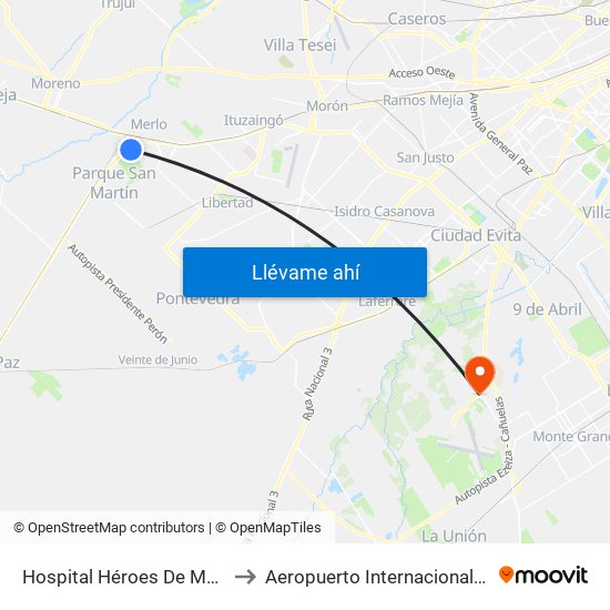 Hospital Héroes De Malvinas to Aeropuerto Internacional Ezeiza map