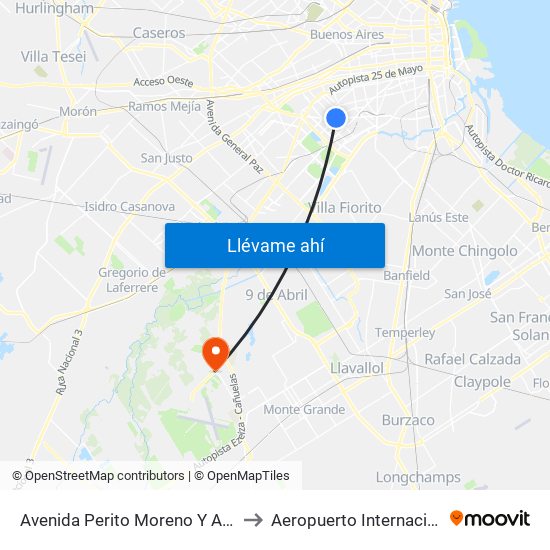 Avenida Perito Moreno Y Avenida Varela to Aeropuerto Internacional Ezeiza map