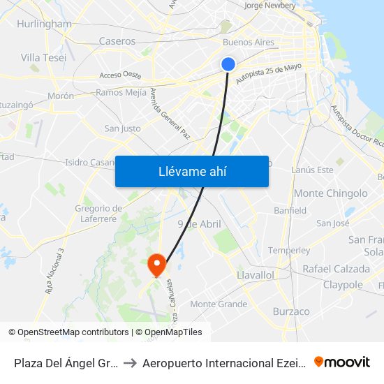 Plaza Del Ángel Gris to Aeropuerto Internacional Ezeiza map