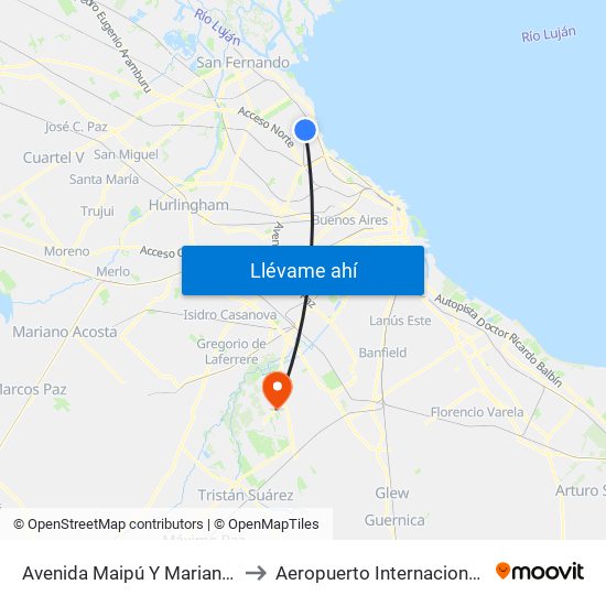 Avenida Maipú Y Mariano Pelliza to Aeropuerto Internacional Ezeiza map