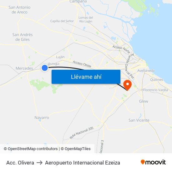 Acc. Olivera to Aeropuerto Internacional Ezeiza map