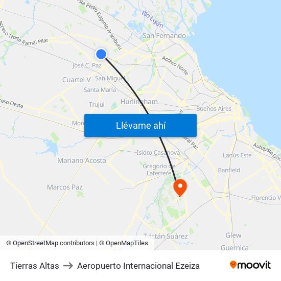 Tierras Altas to Aeropuerto Internacional Ezeiza map