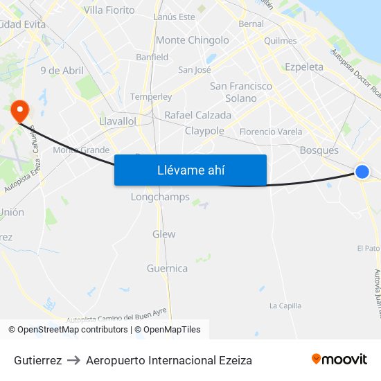 Gutierrez to Aeropuerto Internacional Ezeiza map