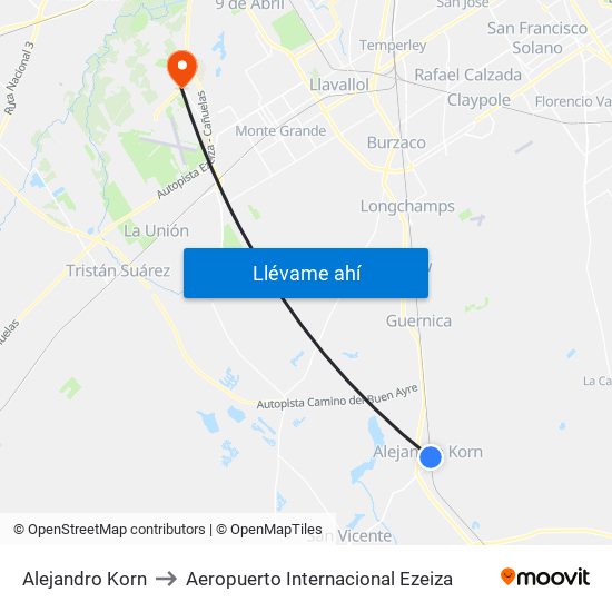 Alejandro Korn to Aeropuerto Internacional Ezeiza map