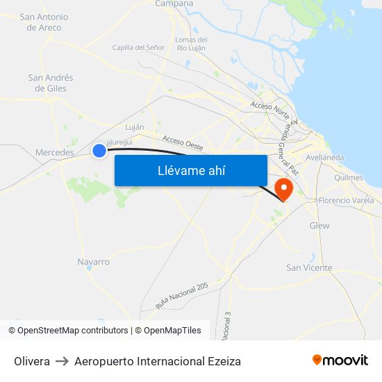 Olivera to Aeropuerto Internacional Ezeiza map