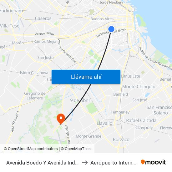 Avenida Boedo Y Avenida Independencia (7 - 88) to Aeropuerto Internacional Ezeiza map