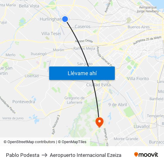 Pablo Podesta to Aeropuerto Internacional Ezeiza map