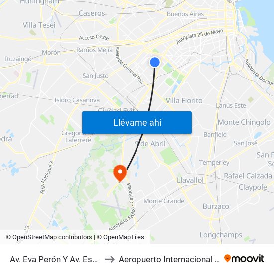 Av. Eva Perón Y Av. Escalada to Aeropuerto Internacional Ezeiza map